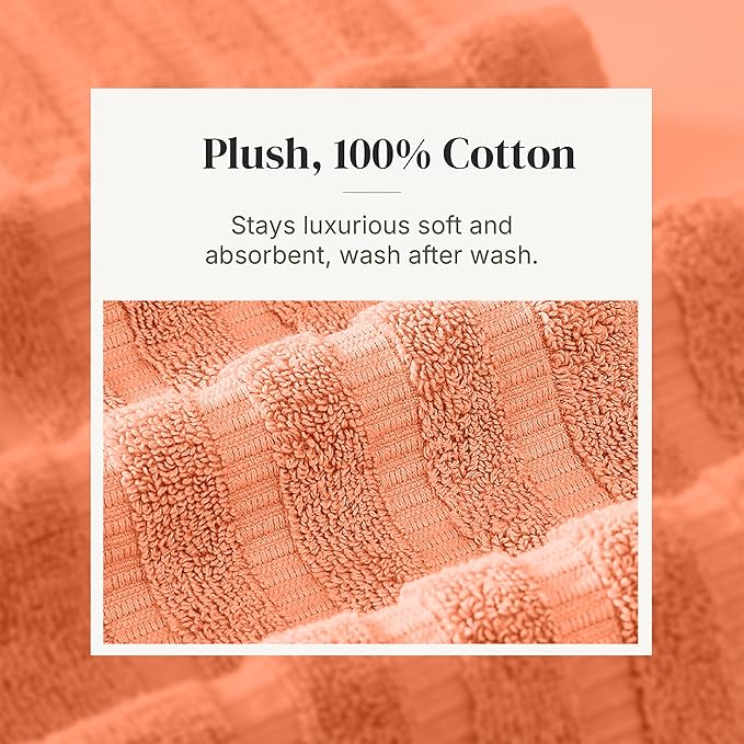 Modern Threads Organic Vines 6-Piece 100% Cotton Towel Set – Yarn Dyed Jacquard & Solid – Includes 2 Bath Towels, 2 Hand Towels, 2 Washcloths – Absorbent, Quick Dry, Soft & Durable – Orange