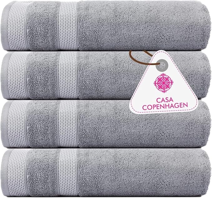 CASA COPENHAGEN Solitaire Towels, 4 Pieces Bath Towel Set- Grey Violet, 600 GSM Designed in Denmark Made of Soft Egyptian Cotton for Bathroom, Kitchen & Shower