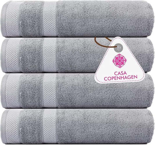 CASA COPENHAGEN Solitaire Towels, 4 Pieces Bath Towel Set- Grey Violet, 600 GSM Designed in Denmark Made of Soft Egyptian Cotton for Bathroom, Kitchen & Shower