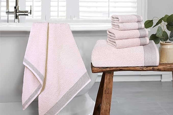 Belizzi Home 100% Cotton Ultra Soft 6 Pack Towel Set, Contains 2 Bath Towels 28x55 inchs, 2 Hand Towels 16x24 inchs & 2 Washcloths 12x12 inchs, Compact Lightweight & Highly Absorbant - Pink