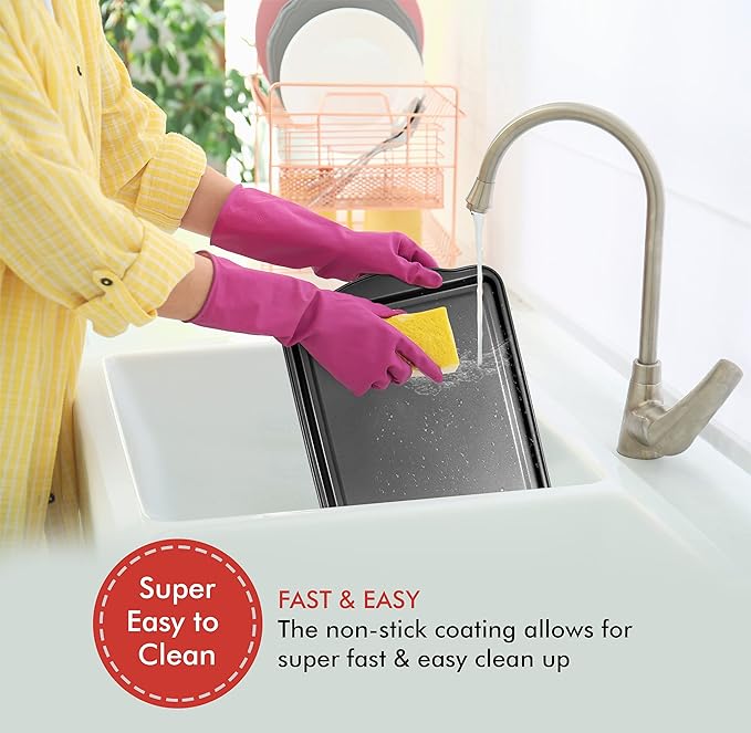 Perlli Cookie Sheets for Baking Non Stick Oven Pan Tray Baking Sheet 3-Piece Set (Small, Medium & Large) Carbon Steel BPA Free Cooking and Baking Trays for Cakes and Cookies