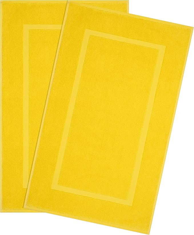Cotton Paradise 100% Cotton Bath Mats for Bathroom Floor Set of 2 Pack, 20x34 Soft Absorbent Washable Quick Dry Tub Bathmat, Yellow Towel Bath Mat