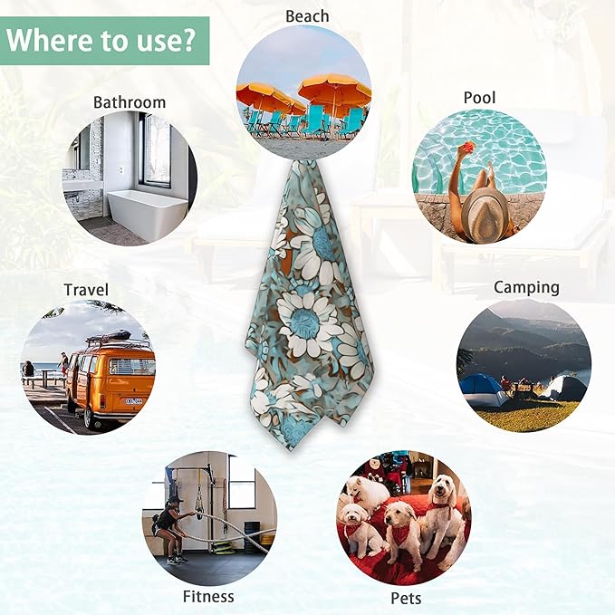 Teal Daisy Flowers Hand Towels for Bathroom,Field Flowers Hand Towel Set of 2 Face Washcloths Fingertip Kitchen Towels 28 x 14 Inch Soft Towels for Gym Hotel