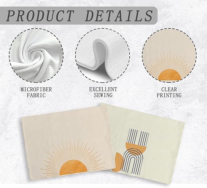 Boho Black Sun Sunrise Sunshine Rainbow Kitchen Towels and Dishcloths Sets of 2,Bohemian Absorbent Drying Cloth Hand Towels Tea Towels for Bathroom,Boho Gifts for Women Girls,16×24 inches (orange2)