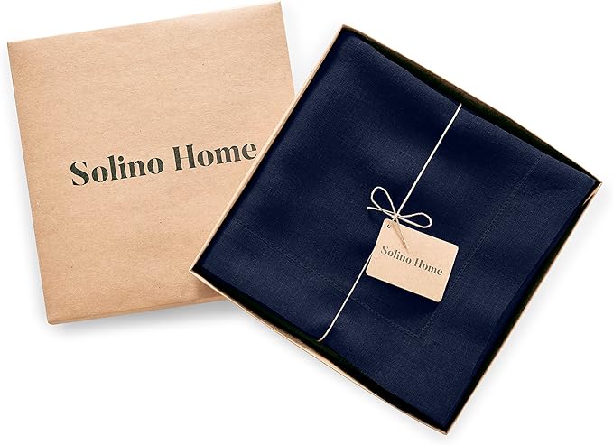 Solino Home Linen Tablecloth 70 x 144 Inch - Sonoma Hemstitch 100% Pure Linen Indigo Navy Table Cloth for Rectangle Tables - Machine Washable Tablecloth for Winter