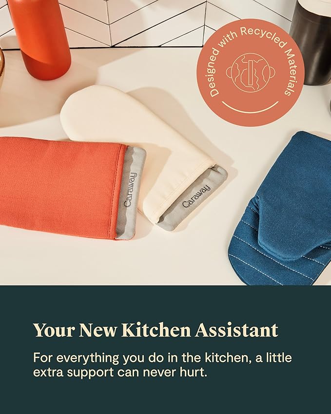 Caraway Oven Mitts - 100% Organic Cotton Oven Mitt - Double-Layer & Stain-Resistant Stitching - Safe Handling of Hot Kitchenware - Set of 2 - Perracotta