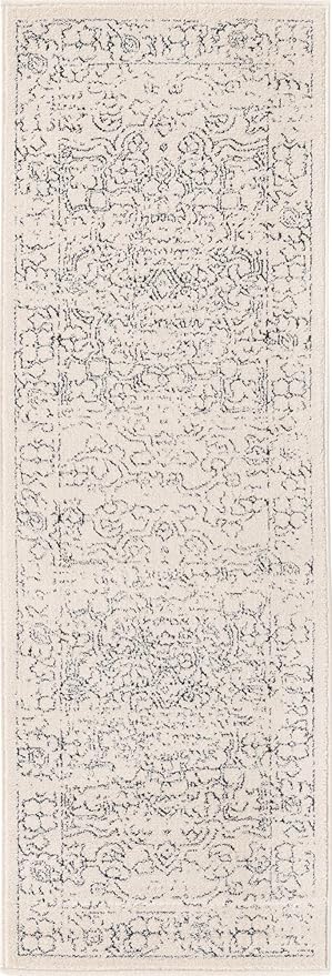 Unique Loom Isabella Collection Area Rug - Adjani (2' x 6' 1" Runner, White/ Blue)