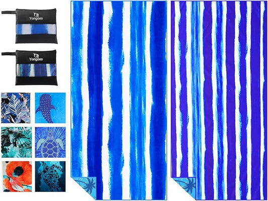 2 Pack Microfiber Lightweight Thin Beach Towel Sand Free Quick Dry Super Absorbent Large Towels for Swimming Pool Yoga Gym Travel Vacation Beach Accessories Essentials Stripes