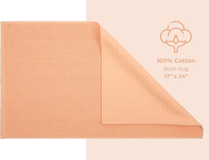 American Soft Linen Bath Rug, 17 in 24 in 100% Cotton Bath Mats Rugs for Bathroom, Slip Reducer Washable Shaggy Form Area Rugs, Malibu Bath Rug