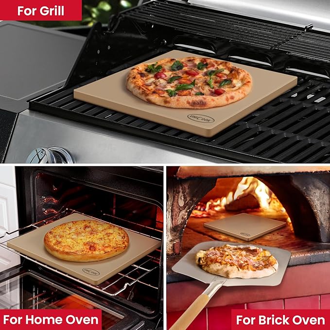 Unicook Extra Large Pizza Stone 18 Inch, Square Baking Stone for Oven and Grill, Heavy Duty Bread Pizza Pan, Thermal Shock Resistant Cooking Stoneware