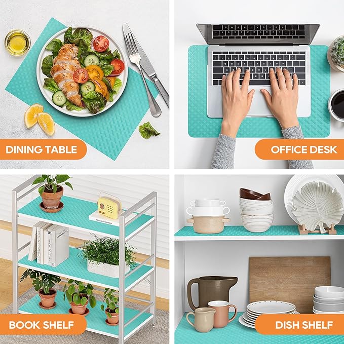 Blue Shelf Liners for Kitchen Cabinets Refrigerator Liners Waterproof & Oil-Proof Kitchen Cupboard Liner Drawer Mats EVA Material Non Adhesive Fridge Liner for Shelves 17.5 x 78.7 Inches