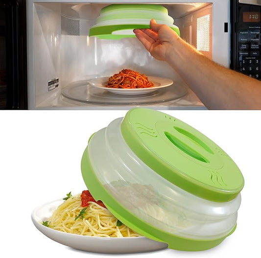 HOVER COVER Magnetic Microwave Splatter Cover with High Power, Strongest Magnetic Grip, Collapsible 12-Inch BPA-Free Food Lid, Vented Plate Guard, Dishwasher Safe, Space-Saving Storage - Green