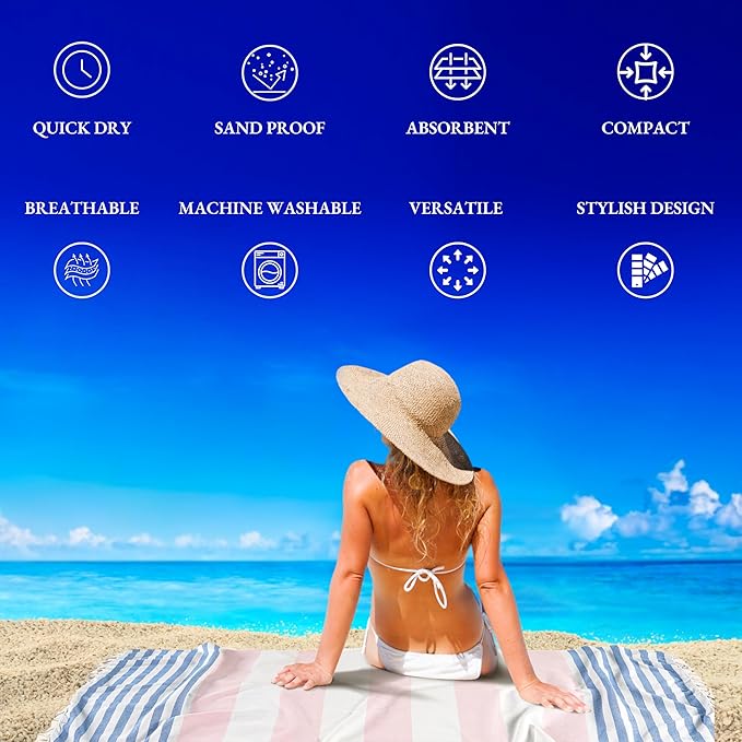 LANE LINEN Extra Large Beach Towel, 2 Pack Beach Towels Oversized, Pre-Washed, Quick Dry Pool Towels, Stylish Light Beach Towel for Women, Absorbent Sand Free Towel, 39"x71" - Old Glory Pink