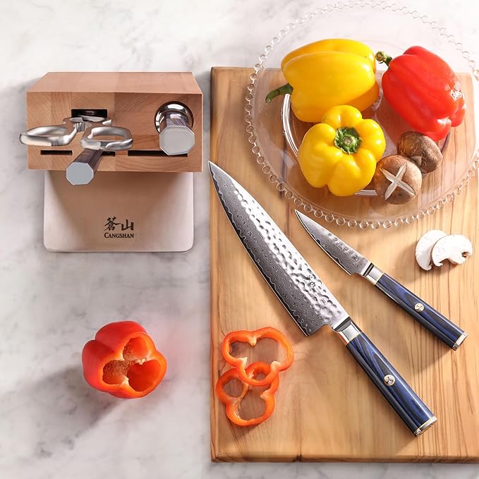 Cangshan KITA Series 6-Piece Knife HUA Block Set, High Carbon X-7 Damascus Steel, 501547 (Maple, 6pc)