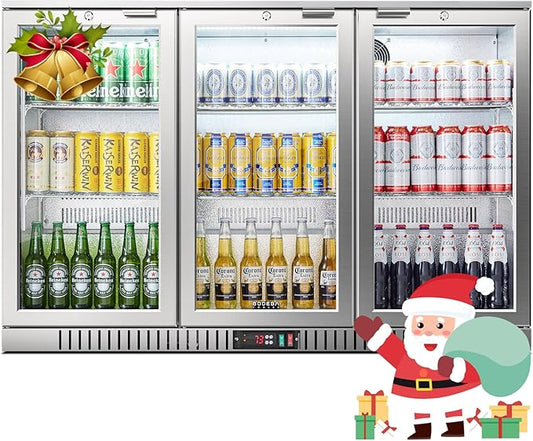 BODEGA BODEGACOOLER Back Bar Cooler With 3 Glass Doors,11.4 Cu.Ft Stainless Steel Commercial Back Bar Fridge with LED Lighting, Counter Height Bar Beverage Cooler for Beer,Soda Drinks,Wine