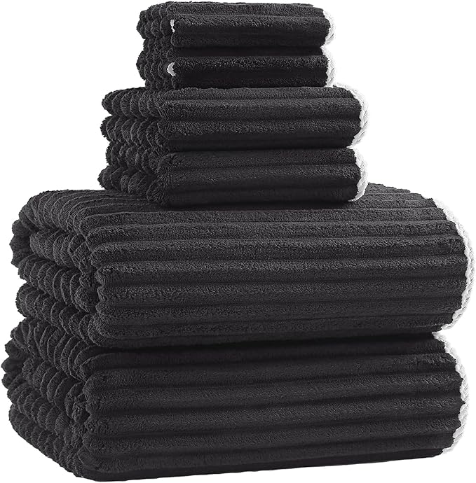 40x80 Inches Bath Sheets Towels for Adults Luxury Microfiber Extra Large Bath Towels for Bathroom Super Soft Absorbent Quick Dry with Hanging Loop (Black,6PCS)