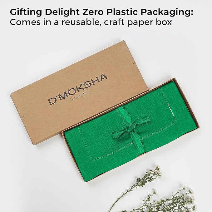 D'Moksha Homes Linen Kelly Green Table Runner 144 Inches Long - 100% Pure Linen Extra Long Table Runner 14 x 144 Inch for Winter, Holiday, New Year - Classic Hemstitch