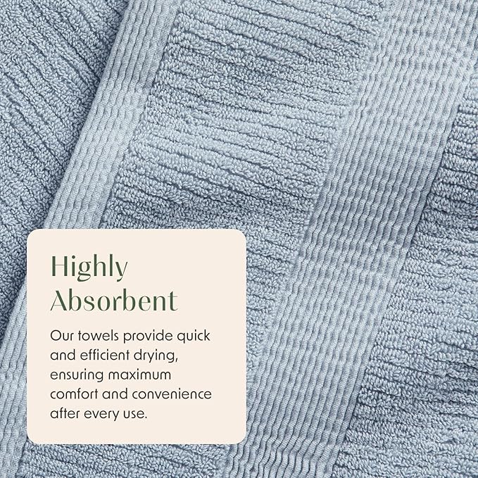 Springtree Home Blue Bath Towels Set of 4 | Ribbed Textured | 100% Combed Cotton | Absorbent Quick-Dry Towels for Bathroom | Oeko-TEX® Standard 100 Cotton | Mauro Collection - Blue Fog