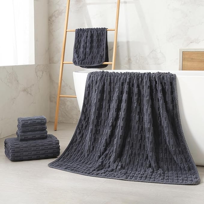 40x80 Inches Oversized Bath Sheets Extra Large Bath Towels Set of 6 for Adults Super Soft Quick Dry Lightweight Lint Free Absorbent Stripe Microfiber Shower Towels (Charcoal Grey, 2 Piece)