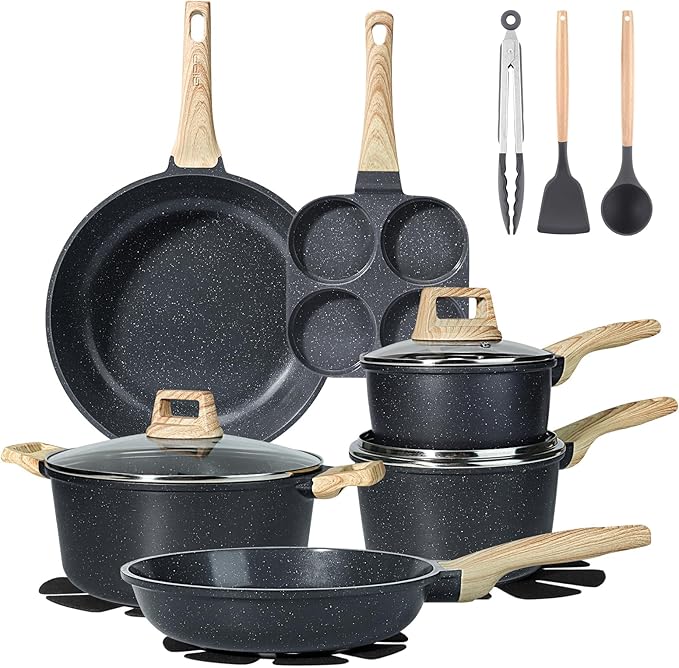 GiPP Ceramic Pots and Pans Set Non Stick - 17 Pcs Nonstick Cookware Set, Non-toxic Healthy Kitchen Cooking Set w/Frying Pans Set, Dishwasher Safe, PFAS PTFE PFOA PFOS Free