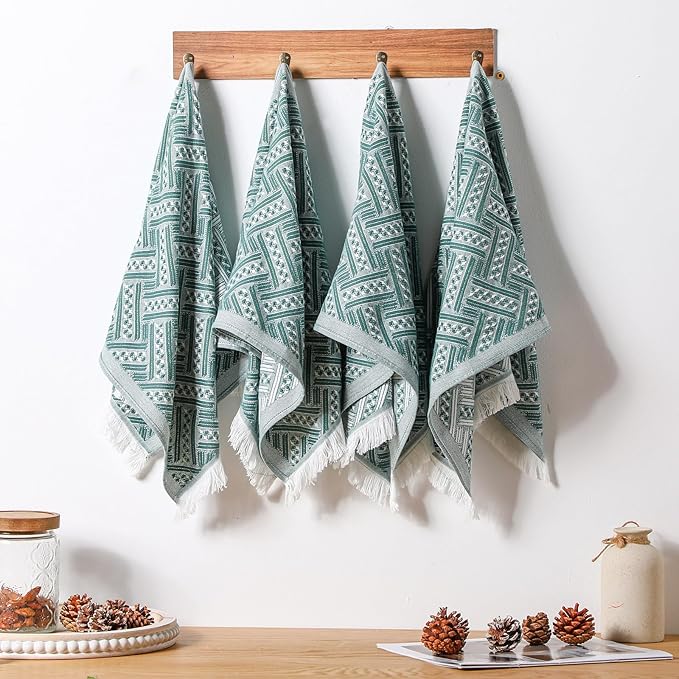 4 Pack Boho Bathroom Hand Towel 14 x 30 Inch 100% Turkish Cotton Decorative Boho Kitchen Hand Towel Farmhouse Bathroom Decor Set Absorbent Soft Guest Tea Gift