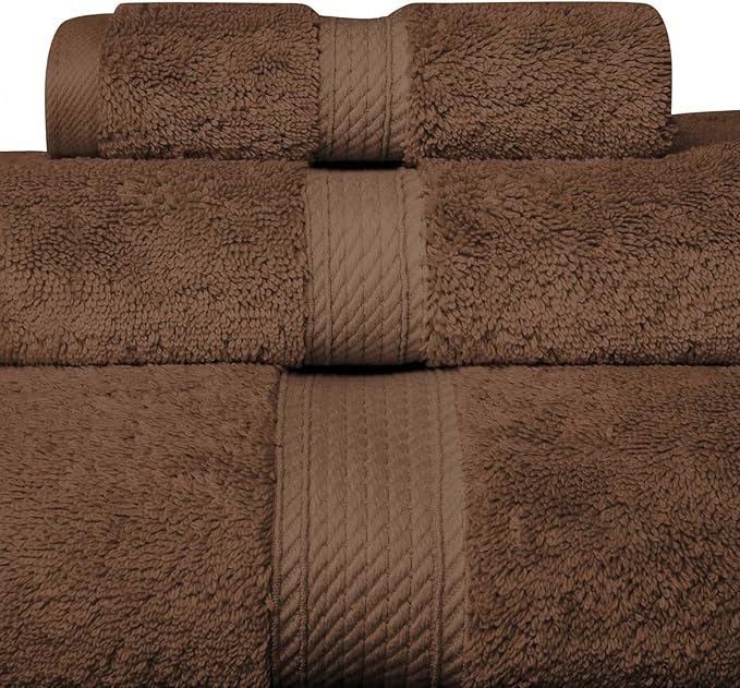 Superior Egyptian Cotton Pile 3 Piece Towel Set, Includes 1 Bath, 1 Hand, 1 Face Towel/Washcloth, Ultra Soft Luxury Towels, Thick Plush Essentials, Guest Bath, Spa, Hotel Bathroom, Chocolate