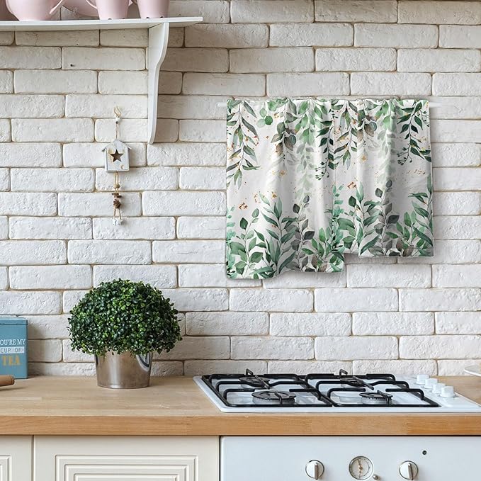 Imiss Eucalyptus Leaf Hand Towels Set of 2 Green Leaves Decorative Kitchen Dish Cloths 14.4 x 28.3 Inch Soft Small Fingertip Towel for Bathroom Hotel Gym Spa