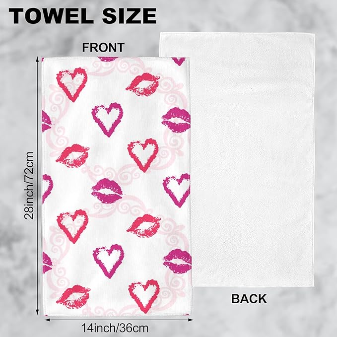 Lips Print Hand Towel Set,Shine Heart Hand Towels for Bathroom 2 Pack Soft Absorbent Decorative Dish Towel for Kitchen Sports Gym Yoga Home Decor 14 x 28 in