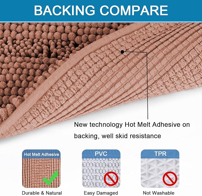 H.VERSAILTEX Bathroom Rug Set, 2 Piece Non Slip Thick Soft Chenille Striped Bath Mats, Muted Clay, 20" x 32"/17" x 24"