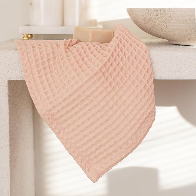 Premium Waffle Hand Towels Pack of 4 Extra Large 20x35 inch - 100% Turkish Cotton, Waffle Weave, Quick Dry, Lint Free, Super Absorbent Hand Bath Towel (Light Pink, Set of 4 Hand Towels)
