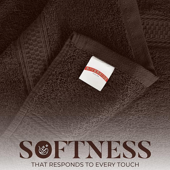 RIVERSIDE 100% Ring Spun Cotton Large Bath Towels Set of 4, 27 x 54 Inches – Quick Dry, Soft & Highly Absorbent Towels for Shower & Bathroom – Luxury 600 GSM Towels for Home, Spa, Gym, Hotel, Brown