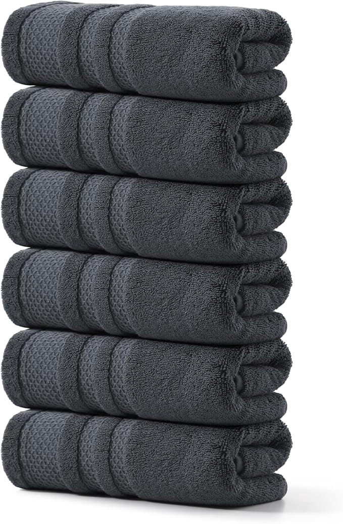 REDKISS 6 Pack Premium Hand Towels for Bathroom, 13 x 30 inch, 100% Cotton Hand Towel Set of 6, Super Soft and Highly Absorbent Towels for Bathroom, Gym, Spa, Shower, and Hotel, Gray