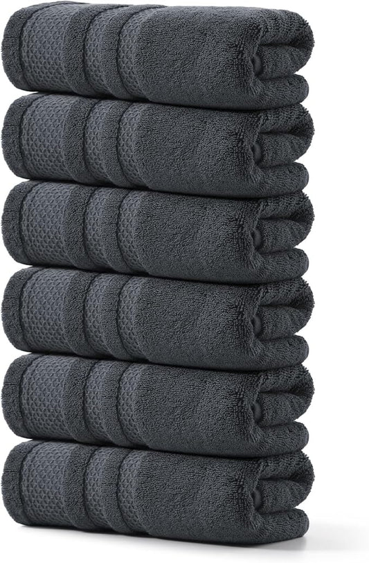 REDKISS 6 Pack Premium Hand Towels for Bathroom, 13 x 30 inch, 100% Cotton Hand Towel Set of 6, Super Soft and Highly Absorbent Towels for Bathroom, Gym, Spa, Shower, and Hotel, Gray