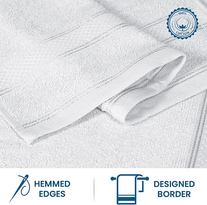 Casa Lino 100% Cotton Hand Towels for Bathroom - Soft, Highly Absorbent & Quick Dry Kitchen Towels - Gym Towel Set - Travel Towel Set - 24" x 16" - Pack of 4 - (White)