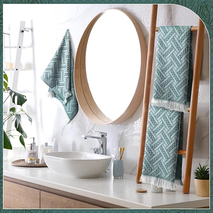 4 Pack Boho Bathroom Hand Towel 14 x 30 Inch 100% Turkish Cotton Decorative Boho Kitchen Hand Towel Farmhouse Bathroom Decor Set Absorbent Soft Guest Tea Gift