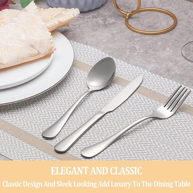 40 Piece Silverware Set Service for 8,Premium Stainless Steel Flatware Set,Mirror Polished Cutlery Utensil Set,Durable Home Kitchen Eating Tableware Set,Include Fork Knife Spoon Set,Dishwasher Safe