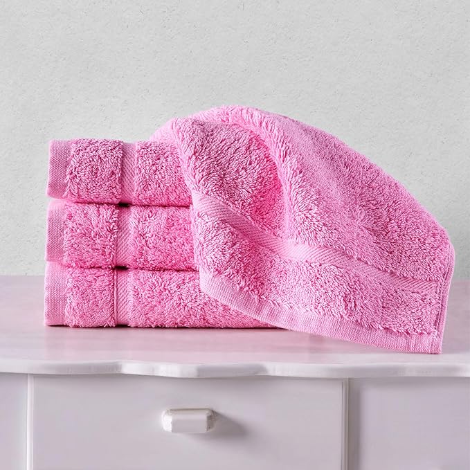 Washcloth Linen Set Premium Original Turkish Cotton, Hotel Quality for Maximum Softness & Absorbency for Face, Hand, Kitchen & Cleaning (Pink, Washcloth Set)