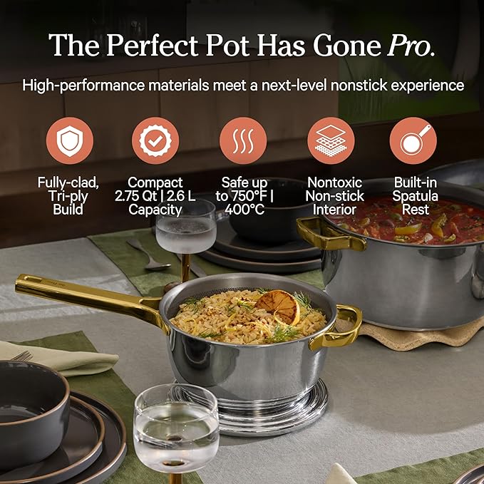 Our Place Titanium Pro Mini Cookware Duo – Always Pan & Perfect Pot with Nonstick No-Coating Technology | Tri-Ply Titanium & Stainless Steel | Safe for Oven, Induction & Cooktops up to 750°F | Gold