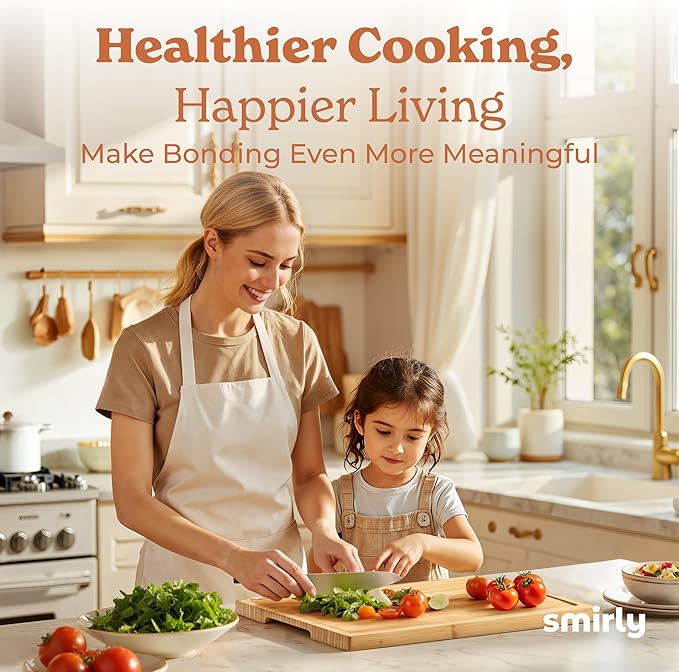 SMIRLY Wooden Cutting Boards For Kitchen Meal Prep & Serving - Bamboo Cutting Board Set with Holder, Charcuterie & Chopping Board, Wood Cutting Board Set, Kitchen Gadgets