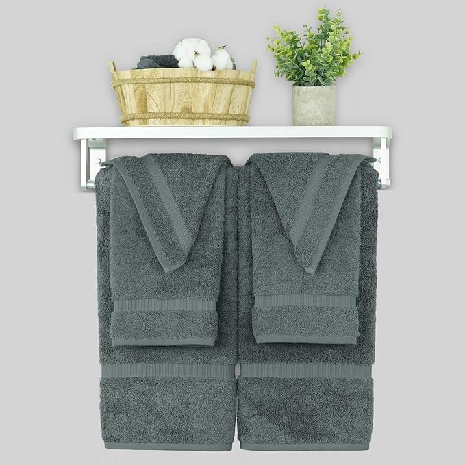 Chakir Turkish Linens 100% Cotton Premium Turkish Towels for Bathroom, 2 Large Bath Towels, 2 Hand Towels, 2 Washcloths (6-Piece Towel Set, Dark Gray)