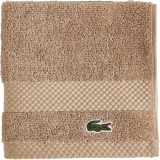 Lacoste Heritage 100% Supima Cotton Wash Cloth, Sand, 13" x 13" – Highly Absorbent & Quick Drying, Premium Super Soft Bath Towel, Bathroom Essential, Gift for All Occasions, Machine Washable