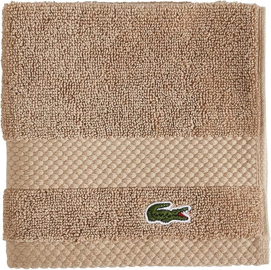 Lacoste Heritage 100% Supima Cotton Wash Cloth, Sand, 13" x 13" – Highly Absorbent & Quick Drying, Premium Super Soft Bath Towel, Bathroom Essential, Gift for All Occasions, Machine Washable