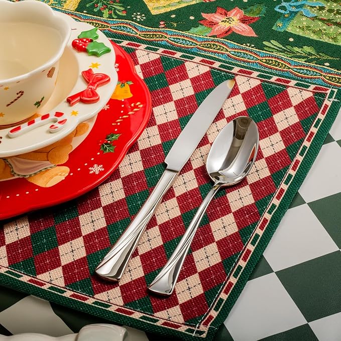 Alata Alice 60-Piece Silverware Set Stainless Steel Flatware Set,Service for 12,Mirror Polished Cutlery Set,Dishwasher Safe