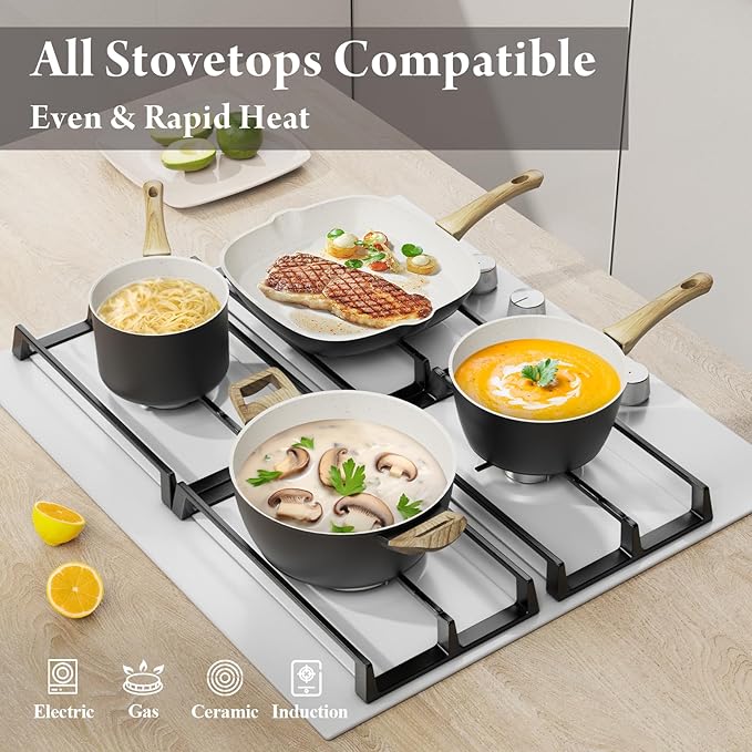 25-PC Pots and Pans Set Non Stick Ceramic Cookware Set, Healthy Non Toxic Kitchen Cookware Sets with Large Capacity, Induction Compatible, PFAS/PTFE/PFOA/PFOS Free, Black/White