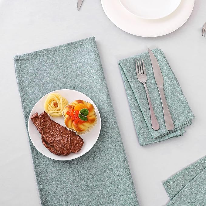 H.VERSAILTEX Linen Textured Cloth Napkins Set of 12 (18" X 18") Linen Textured Dinner Napkins Waterproof Extra Soft Thick Durable Reusable Napkins with Hemmed Edges, Heather Aqua Gray