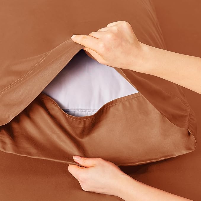 Bedsure Cooling Sheets Twin XL, Rayon Derived from Bamboo, Breathable & Soft Twin XL Sheet Sets, Deep Pocket Up to 16 Inches, Hotel Luxury Silky Dorm Bedding for Hot Sleepers, Burnt Orange