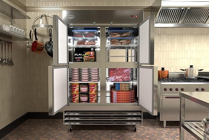 KoolMore RIF-2D-SSHD Commercial Stainless-Steel Reach-in Freezer with Half Door Access for Restaurant, Cafe, and Frozen Food Storage, Large 47 Cu. Ft. Capacity, Heavy Duty Kitchen Use, 4, Silver