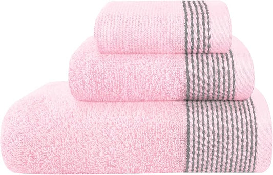 Belizzi Home Ultra Soft 3 Pack Cotton Towel Set, Contains a Bath Towel 28x55 inch, a Hand Towel 16x24 inch & a Wash Coth 12x12 inch, Ideal Everyday use, Compact & Lightweight -Pink