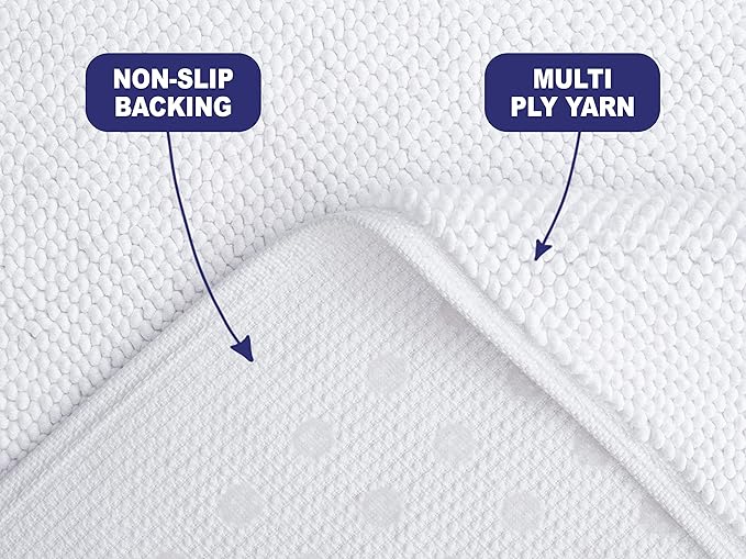 American Soft Linen Bath Rug, 20 in 34 in 100% Cotton Bath Mats Rugs for Bathroom, Slip Reducer Washable Shaggy Form Area Rugs, White Bath Rug