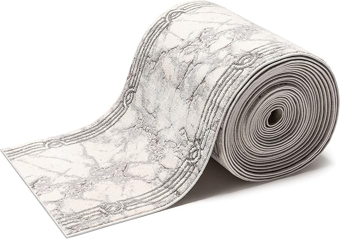 Well Woven Custom Size Hallway Stair Runner - Made-to-Measure - Fairmont Collection Lezlee Grey Black Abstract Marble Border 3x10 (2'7" x 10' Runner)